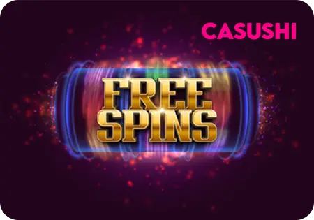 Screenshot of Casino Casushi website displaying free spins bonus promotions and offers available to UK players